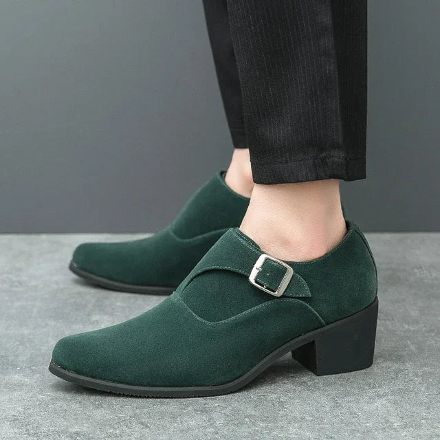 Men's 6CM Height-Boosting Platform Shoes with Pointed Toe and Buckle Decoration