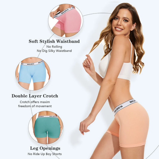 Molasus 4-Pack Women's Boxer Briefs – Soft Stretch Cotton Trunks