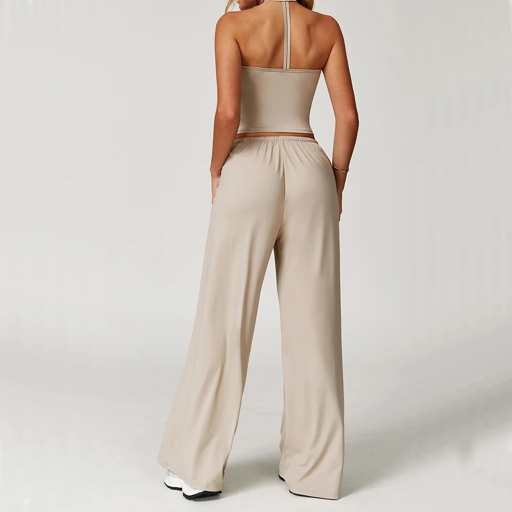 Women's High Waist Sweatpants and Cropped Vest Set – 2-Piece Stylish Activewear Outfit for Women