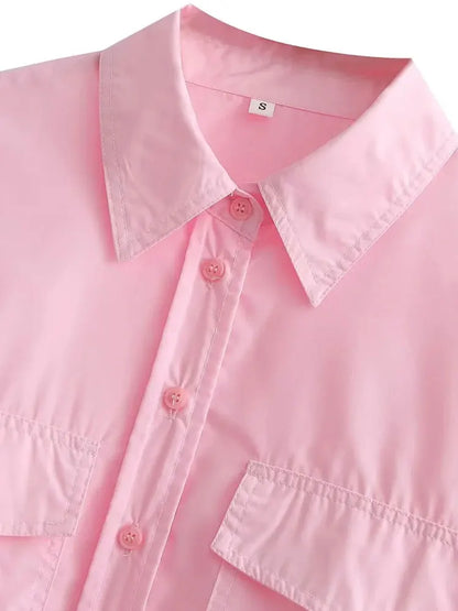 Women's Cropped Button-Up Blouse - Stylish Female Short Sleeve Shirt