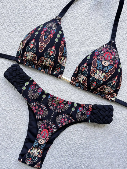 Women's Halter Mini Thong High-Cut Bikini Swimsuit -