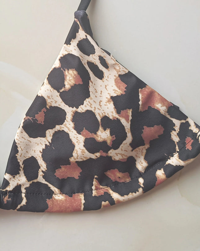Women's Leopard Print Contrast Bikini Set with Lace-Up Design