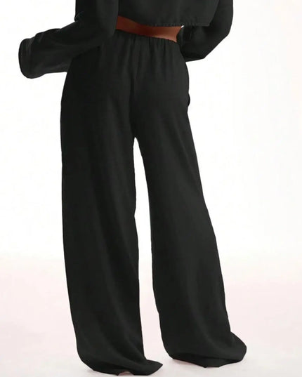 Loose Fit Wide Leg Women's Pants with Drawstring Waist