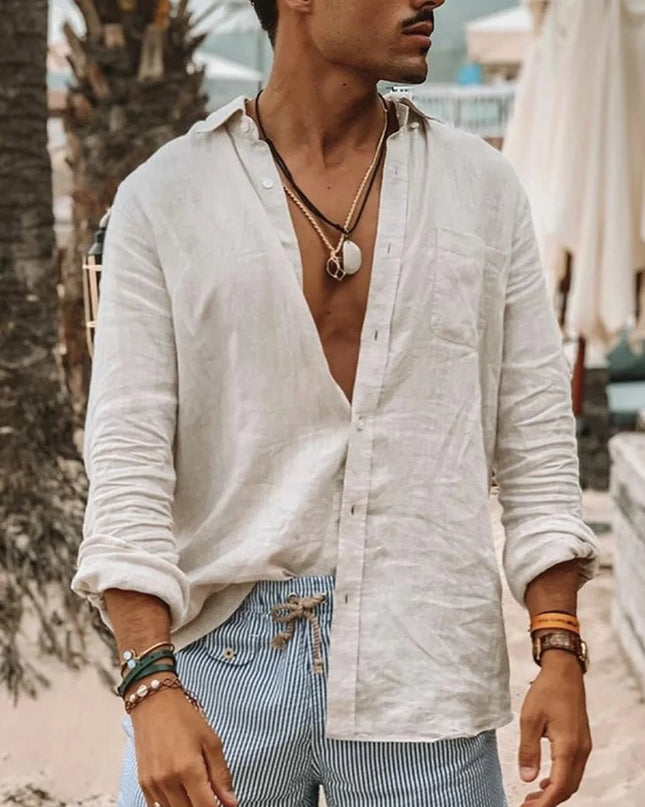Men's Casual Long-Sleeve Shirt with Lapel