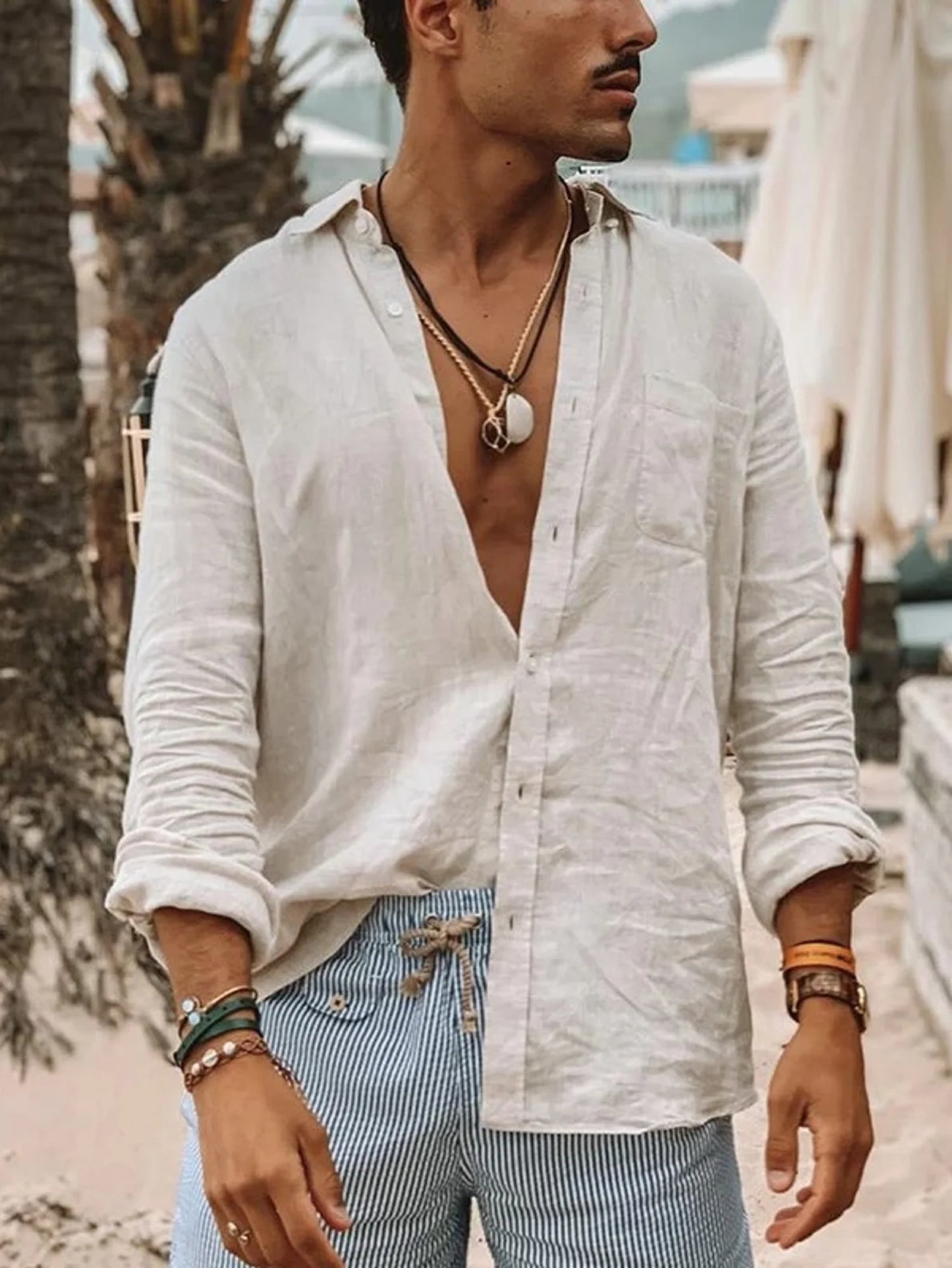 Men's Casual Long-Sleeve Shirt with Lapel