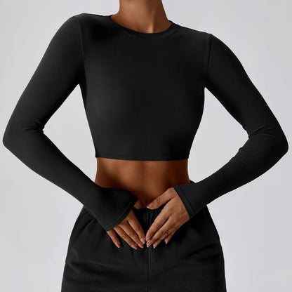 Women's Ribbed Crew Neck Lightweight Slim Fit Crop Top