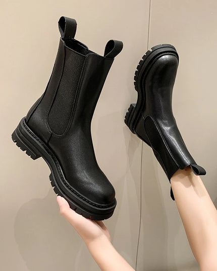 Women's Boots with Round Toe, Thick Sole, and Medium Heel