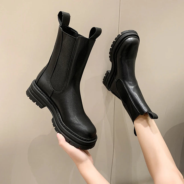 Women's Boots with Round Toe, Thick Sole, and Medium Heel