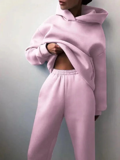 Women's Thickened Long-Sleeve Hoodie and Drawstring Pants Set