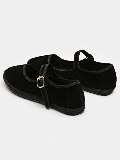 Velvet Mary Jane Flats for Women - Hand-Stitched Casual Shoes