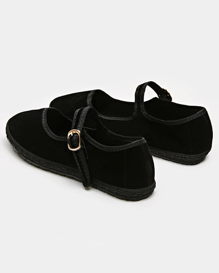 Velvet Mary Jane Flats for Women - Hand-Stitched Casual Shoes