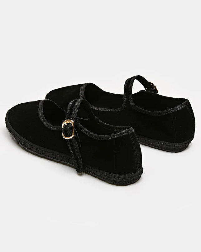 Velvet Mary Jane Flats for Women - Hand-Stitched Casual Shoes