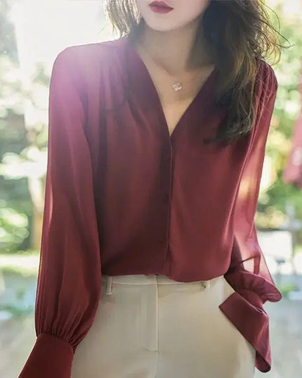 Chic Long Sleeve Ruffled Chiffon Blouse for Women  - Various Colors