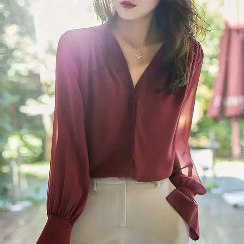 Chic Long Sleeve Ruffled Chiffon Blouse for Women  - Various Colors