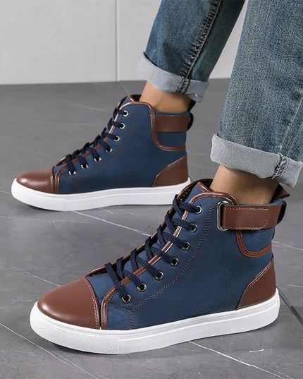Men's Faux Leather Sneakers – Thick Sole, Non-Slip High-Top Shoes