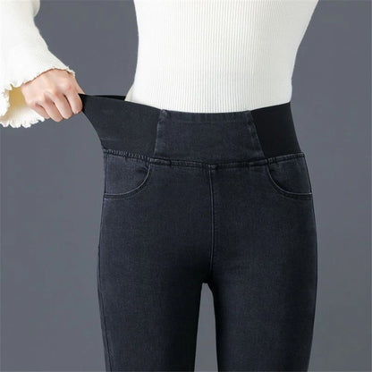 Women's High-Waisted Slim Fit Vintage Denim Jeans with Stretch