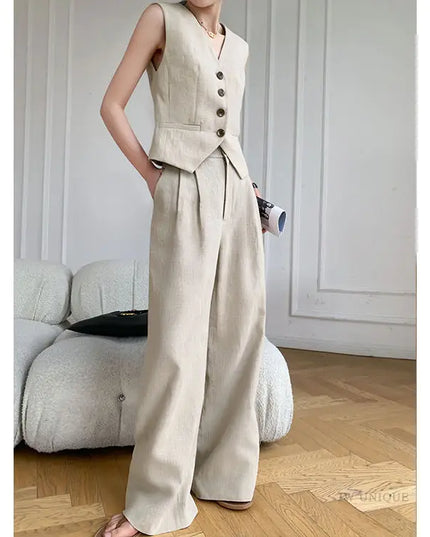 Women's Two-Piece Vest Top and Wide-Leg Pants Set