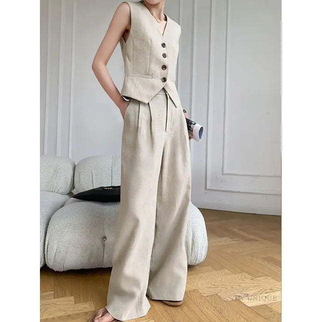 Women's Two-Piece Vest Top and Wide-Leg Pants Set