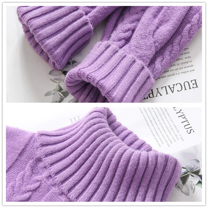 Women's Oversized Knitted Turtleneck Twist Sweater Dress