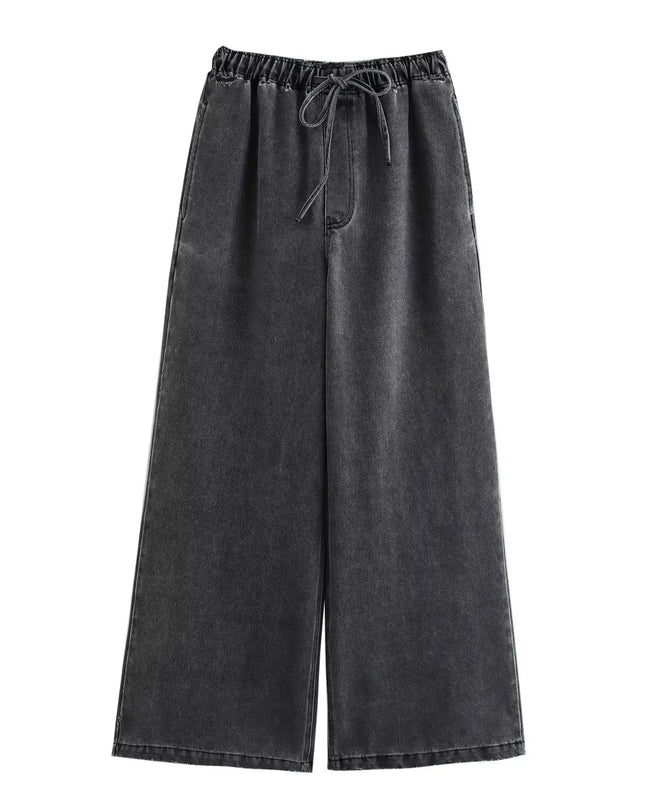 Women’s Two-Piece Sweater Set with Turn-Down Collar & High-Waist Drawstring Pants
