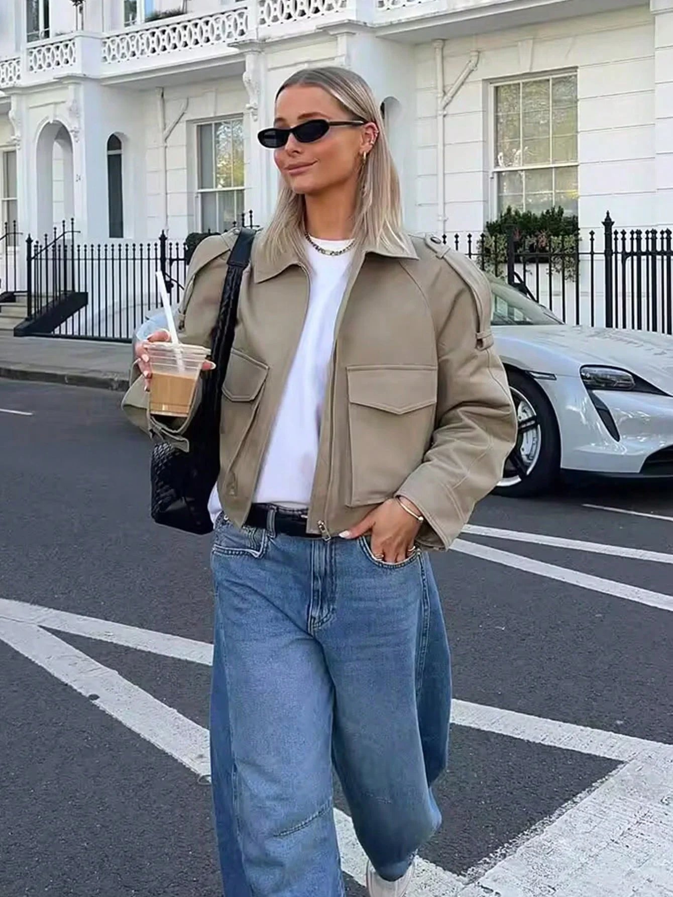 Women's Long Sleeve Casual Jacket with Front Zip Pockets