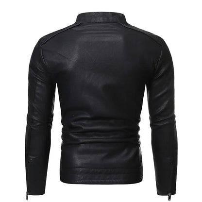 Slim Fit Men's Faux Leather Stand Collar Jacket - Stylish & Modern Outerwear