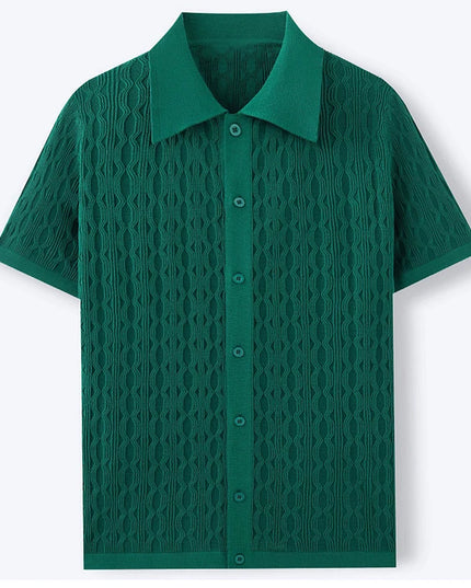 Men's Single-Breasted Knitted Polo Shirt  - Stripe Jacquard Design