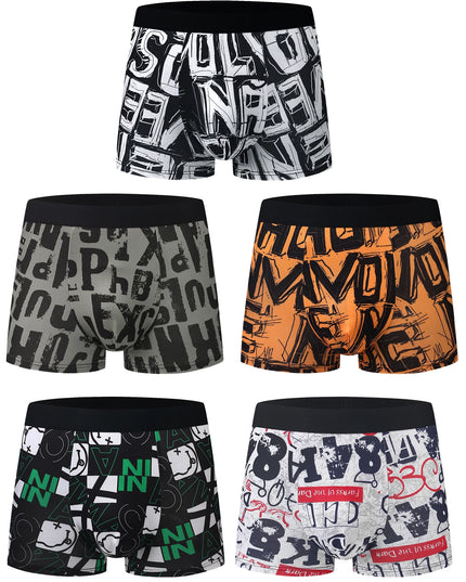 10-Pack Men’s Graffiti Letter Boxer Briefs – Assorted Colors, Stretchy & Skin-Friendly