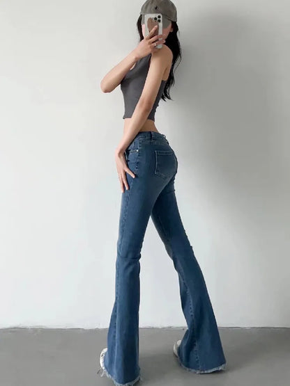 Women's Low Waist Flare Jean Pants - Vintage Stretch Denim for Women