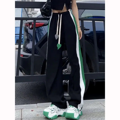 Women’s High Waist Elastic Sweatpants with Drawstring & Striped Design