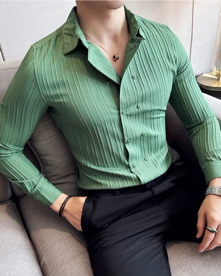 Men's Long Sleeve Slim Fit Striped Shirt - Various Colors