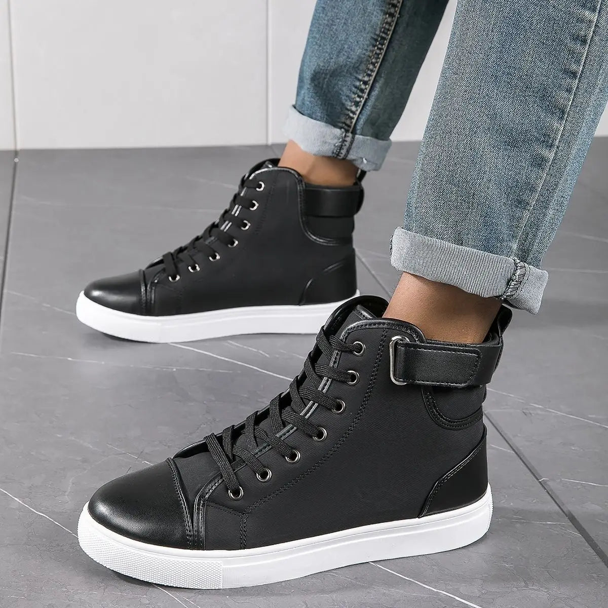 Men's Faux Leather Sneakers – Thick Sole, Non-Slip High-Top Shoes
