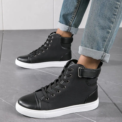 Men's Faux Leather Sneakers – Thick Sole, Non-Slip High-Top Shoes