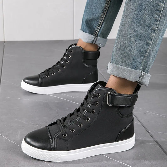 Men's Faux Leather Sneakers – Thick Sole, Non-Slip High-Top Shoes