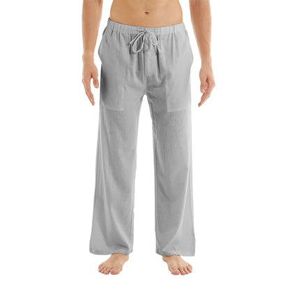 Men's Casual Linen Cotton  Pants Breathable Loos Elastic Waist