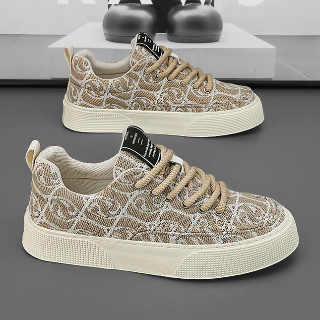 Men's Canvas Low Top Sneakers - Flat Sole, Vulcanized Style