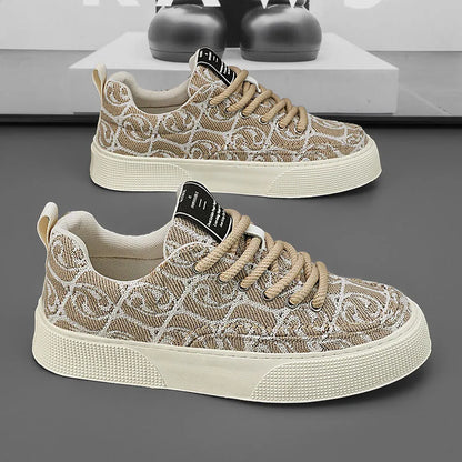 Men's Canvas Low Top Sneakers - Flat Sole, Vulcanized Style