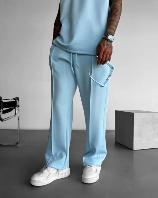 Men's Casual Pants with Single-Line Pleats and Elastic Drawstring Waist