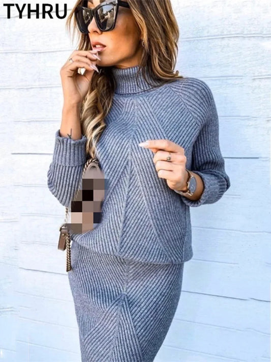 TYHUR Women's Turtleneck Sweater & Slim Skirt Two-Piece Set