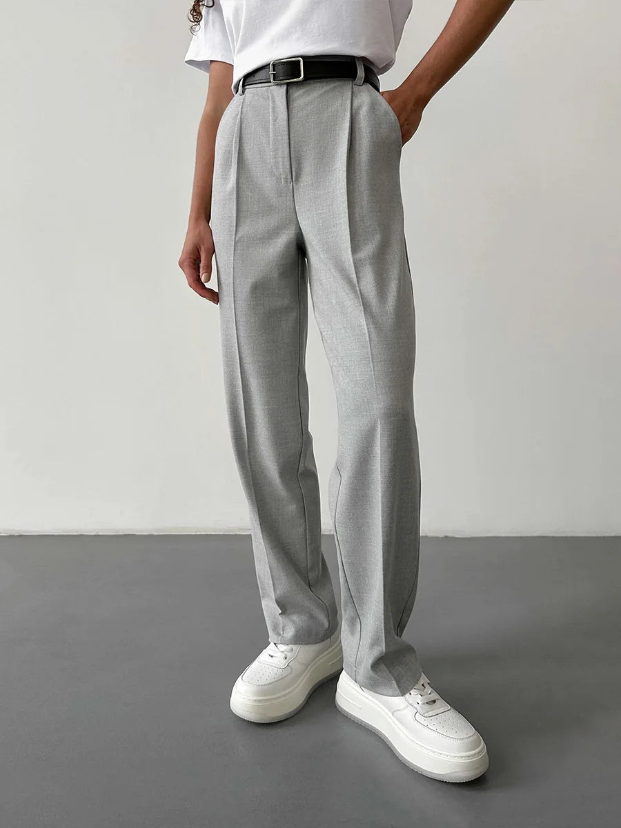 Slim Fit High Waist Straight Leg Women's Trousers