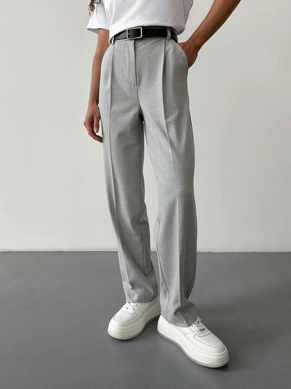 Slim Fit High Waist Straight Leg Women's Trousers
