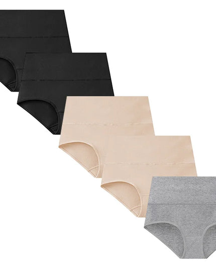 Set of 5 Women's High Waist Cotton Breathable Panties