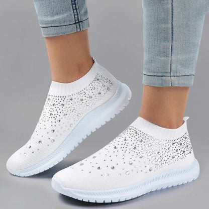 Women's Rhinestone Glitter Mesh Slip On Sneakers