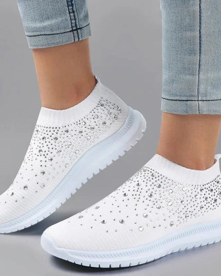 Women's Rhinestone Glitter Mesh Slip On Sneakers