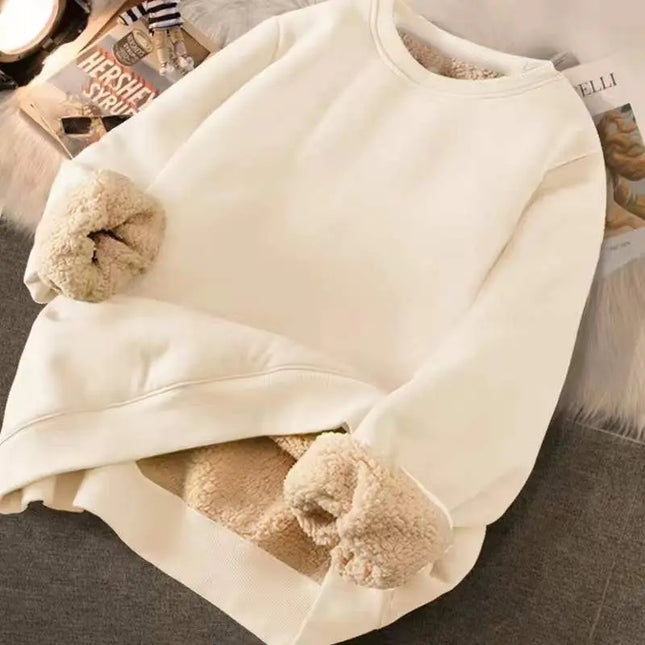 Women's Loose Fit Letter Print Plush Sweatshirt - Thick Padded Fleece