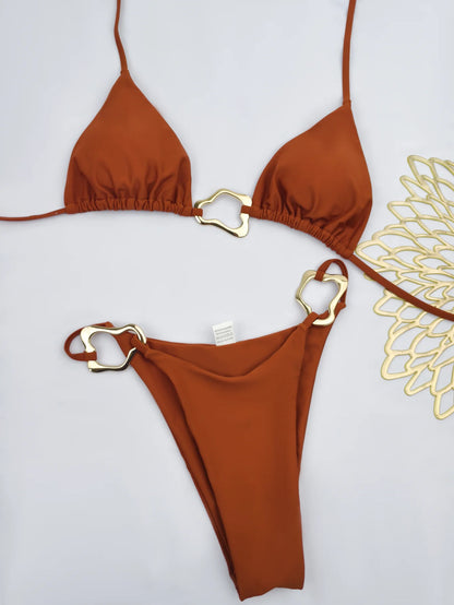 High-Waisted Two Piece Thong Bikini Set for Women