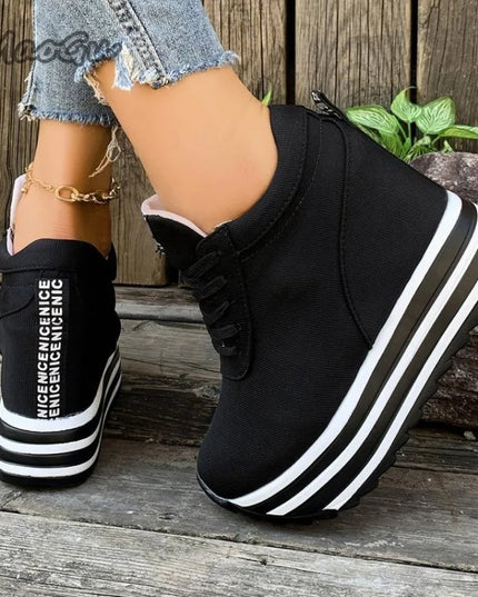 Women’s Casual Lace-Up Sneakers with Thick Platform Sole