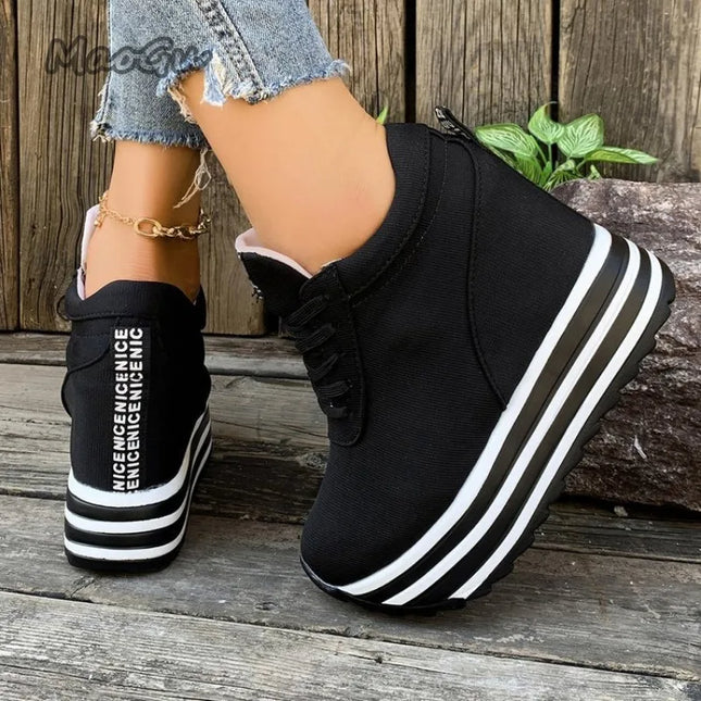 Women’s Casual Lace-Up Sneakers with Thick Platform Sole