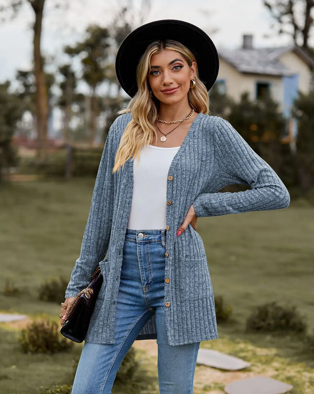 Women's Milled Pit Stripe Button-Front Long Sleeve Cardigan