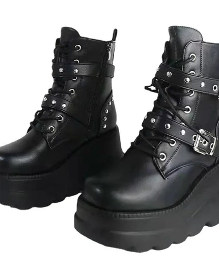 Women's Faux Leather Ankle Boots with Round Toe & Lace-Up Design